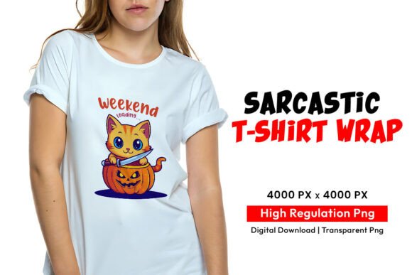 Cat Laying on Pumpkin Halloween T-Shirt