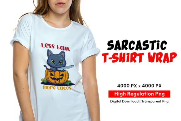 Cat Laying on Pumpkin T-Shirt Print