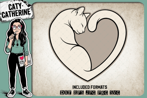 Cat Lover Love Heart Cat Silhouette SVG