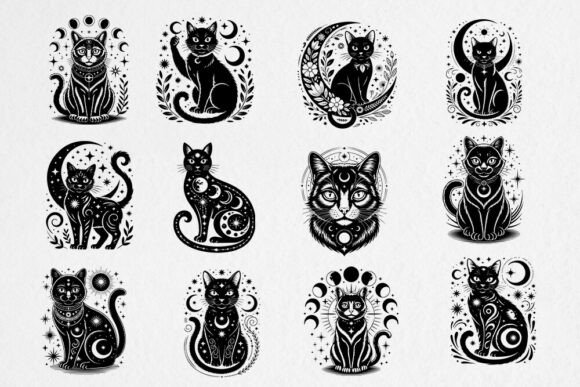 Celestial Cat SVG Bundle Black Mystic
