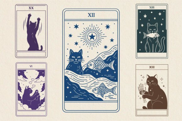 Celestial Cat SVG, Tarot Card SVG Bundle
