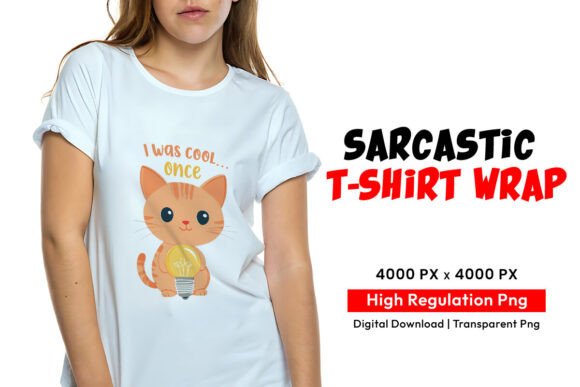 Cute Bulb Cat Cartoon T-Shirt Print
