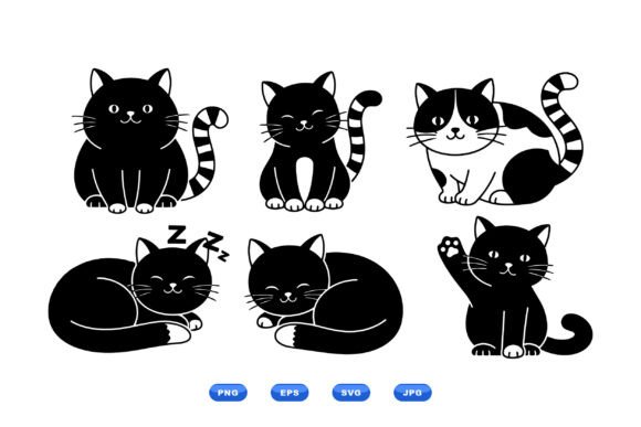 Cute Cat SVG Silhouette Set