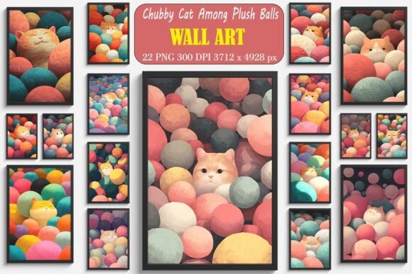 Cute Chubby Cat Among Plush Balls Arts Bundle
