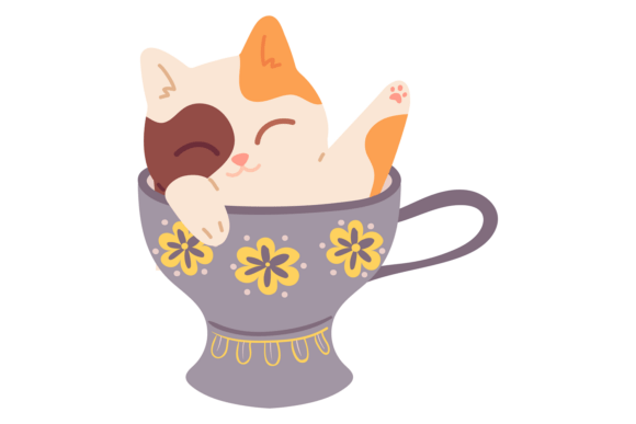 Cute Kitten Sleep in Ceramic Cup Decorat