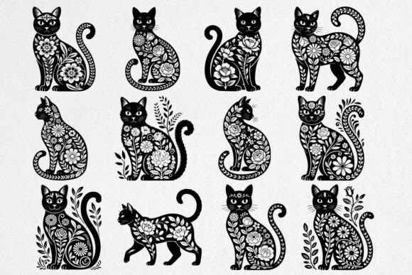 Floral Black Cat SVG Bundle
