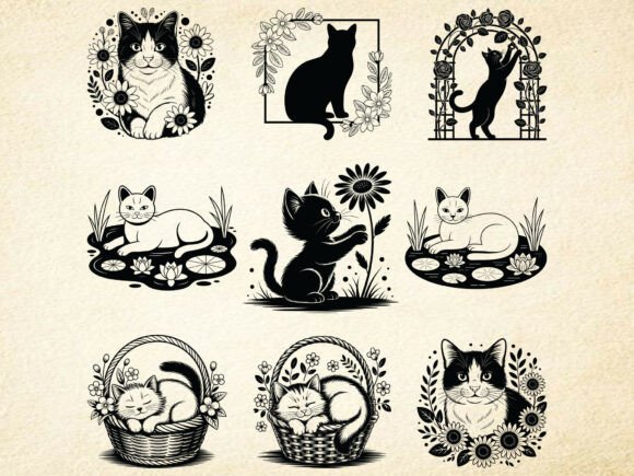 Floral Cat SVG Bundle, Floral Animal Svg