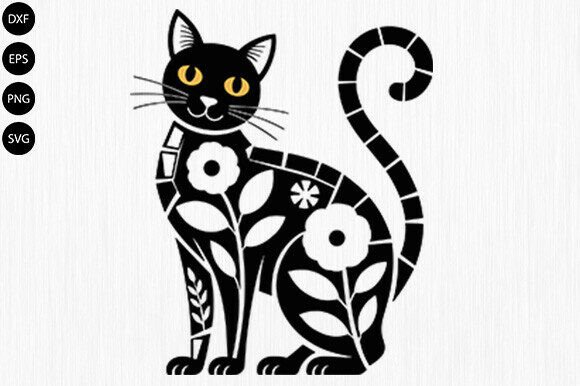 Floral Cat SVG, Floral Animal SVG, Cat With Flower