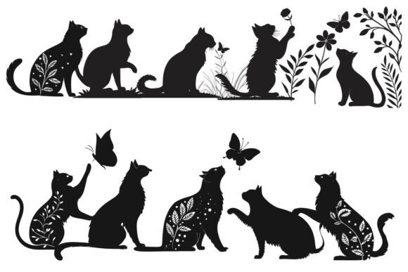 Floral Cat SVG Silhouette ❤️