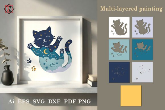 Multi-layered Panel Heavenly Cat SVG