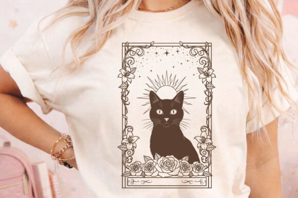 Mystic Black Cat SVG Floral Tarot Card