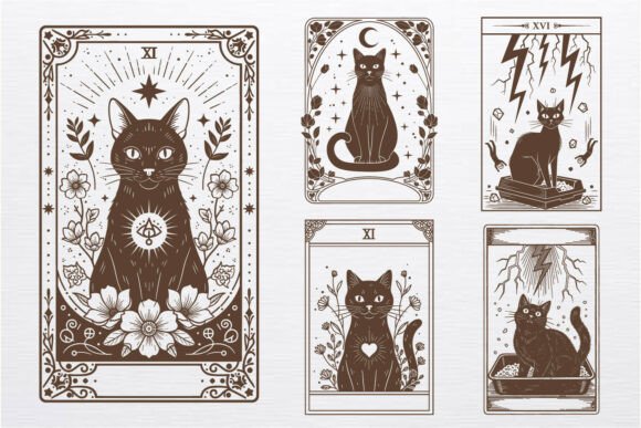 Mystic Black Cat SVG Tarot Card Bundle