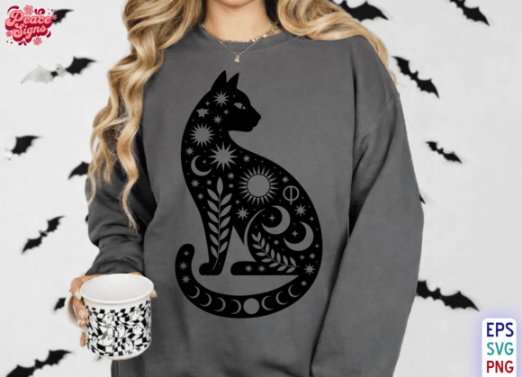 Mystical Cat Moon SVG: Celestial Charm, Real-World Stitch
