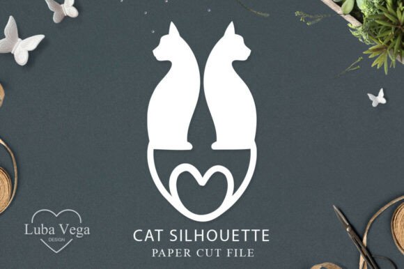 Paper Cut Cat Heart SVG