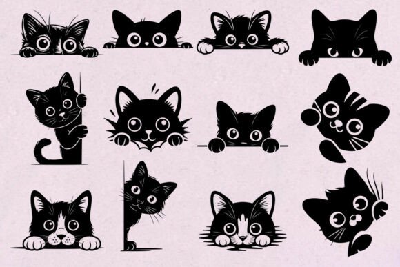 Peeking Black Cat SVG Bundle Cute -1