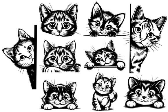 Peeking Cat SVG Bundle Cute Kitten Fac
