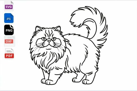 Persian Cat Outline SVG Clipart