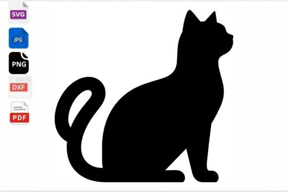 Sitting Cat Silhouette SVG DXF PNG JPG