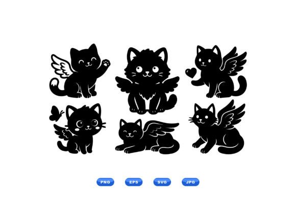 Winged Cat SVG Clipart Set
